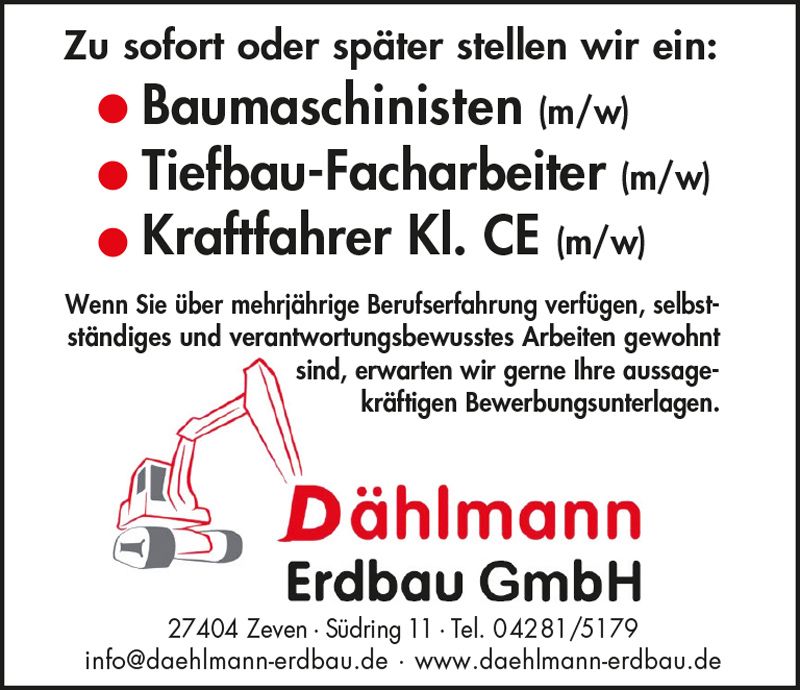 Dählmann Erdbau GmbH Anzeige