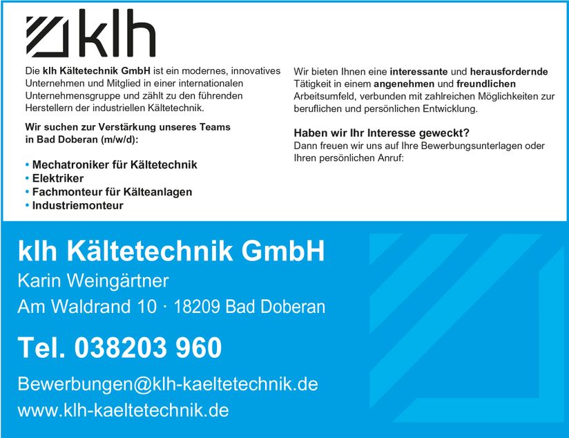klh Kältetechnik GmbH Anzeige