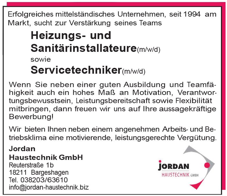 Jordan Haustechnik GmbH Anzeige