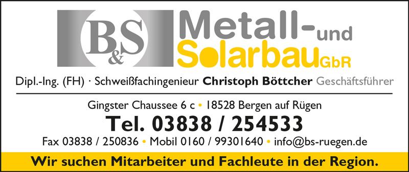 Anzeige B&S Metall- und Solarbau GbR