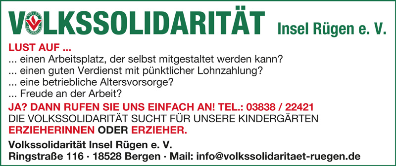 Anzeige Volkssolidarität Insel Rügen e.V.