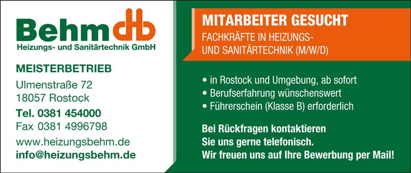 Behm Heizungs- und Sanitärtechnik GmbH Anzeige